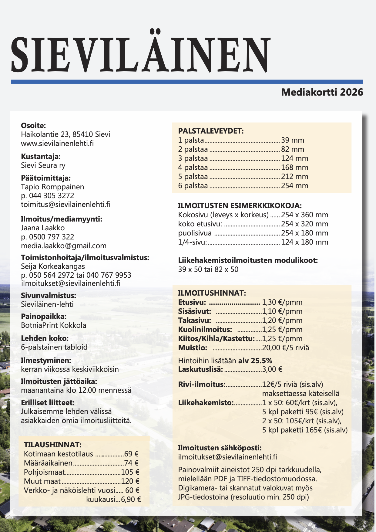 Sieviläinen Mediakortti 2026